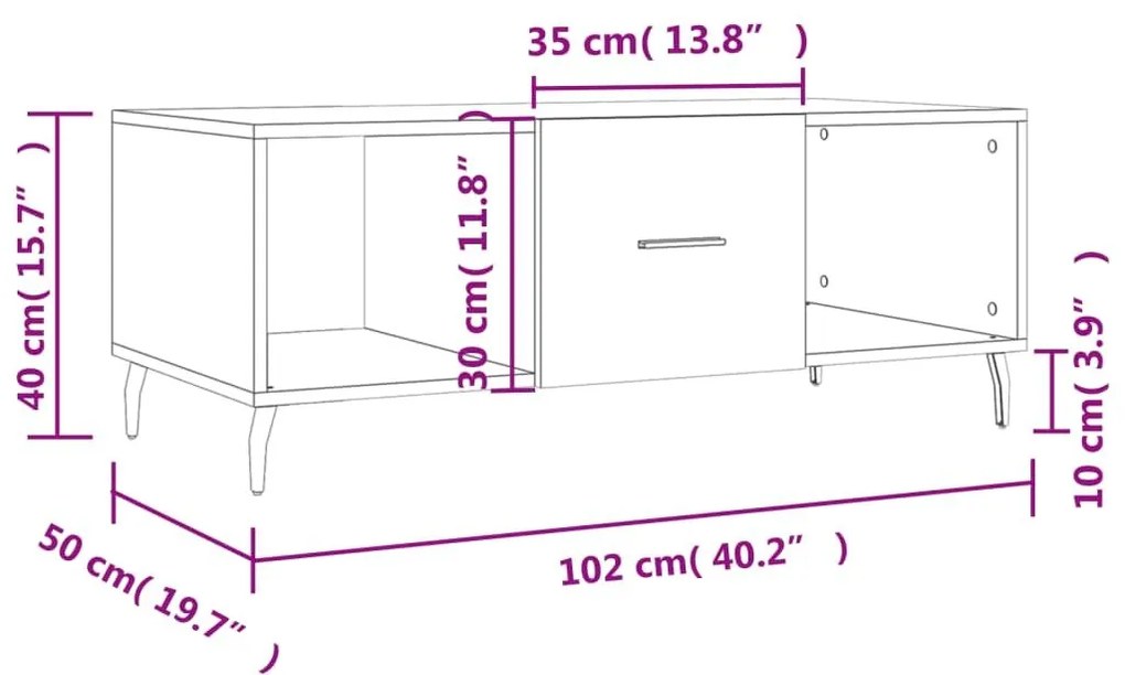 Τραπεζάκι Σαλονιού Γκρι Sonoma 102x50x40 εκ. Επεξεργασμένο Ξύλο - Γκρι