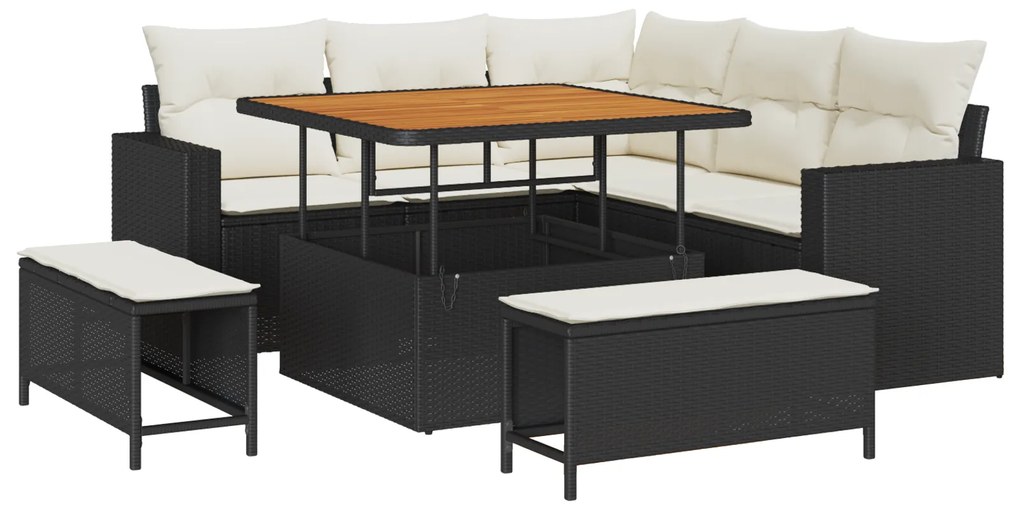 vidaXL Σετ Κήπου 8 Τεμαχίων με Μαξιλάρια Μαύρο Poly Rattan
