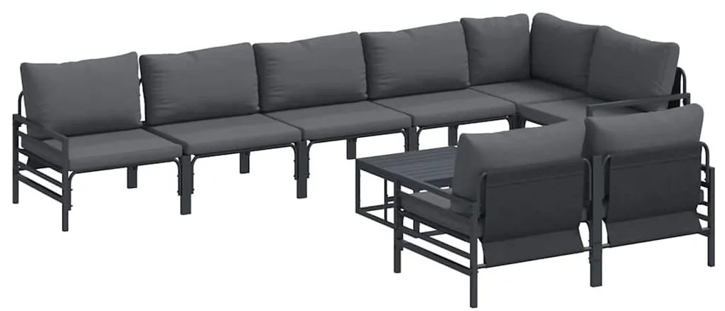 vidaXL Σετ Καναπέ Κήπου με μαξιλάρι 9 pcs Μαύρο Ατσάλι