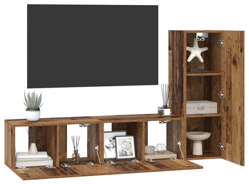 vidaXL Σετ επίπλου τηλεόρασης 3 pcs Παλαιό ξύλο 150.5 x 30 x 90 εκ.