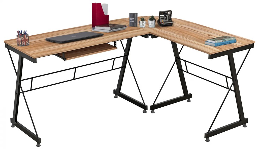 ΓΩΝΙΑΚΟ ΓΡΑΦΕΙΟ WALNUT ΕΠΙΦΑΝΕΙΑ ΜΕ ΜΕΤΑΛΛΙΚΟ ΣΚΕΛΕΤΟ HM2127.02 158Χ120Χ74εκ.