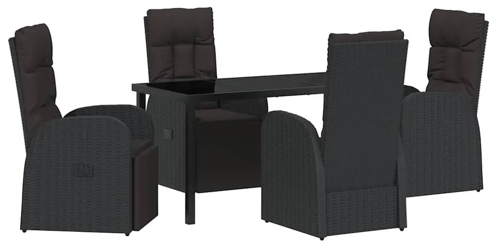vidaXL Σέτ φαγητού για κήπο με μαξιλάρι 5 pcs Μαύρο συνθετικό ρατάν