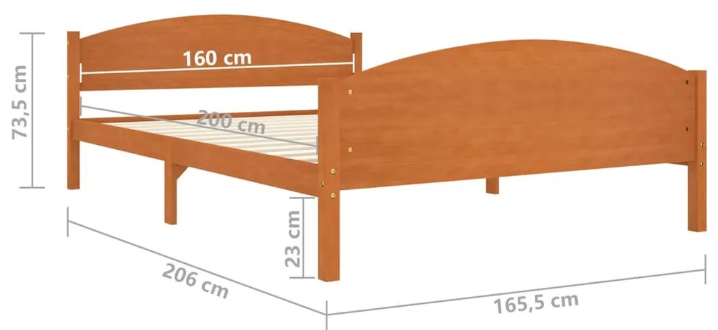 Πλαίσιο Κρεβατιού Καφέ Μελί 160 x 200 εκ. από Μασίφ Ξύλο Πεύκου - Καφέ