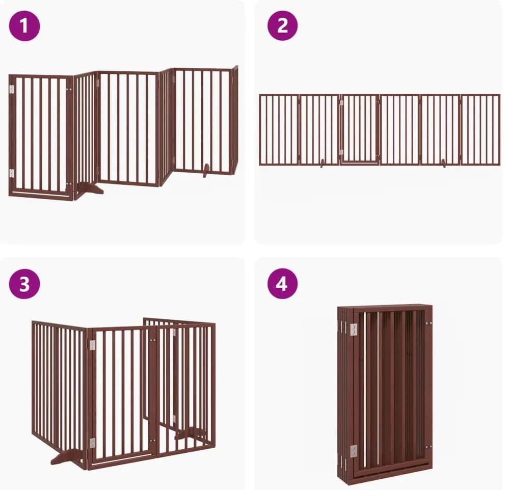 vidaXL Πόρτα Σκύλου με Πόρτα, Πτυσσόμενη, Καφέ, 6 Πάνελ, Ξύλο Λεύκας 300 εκ.