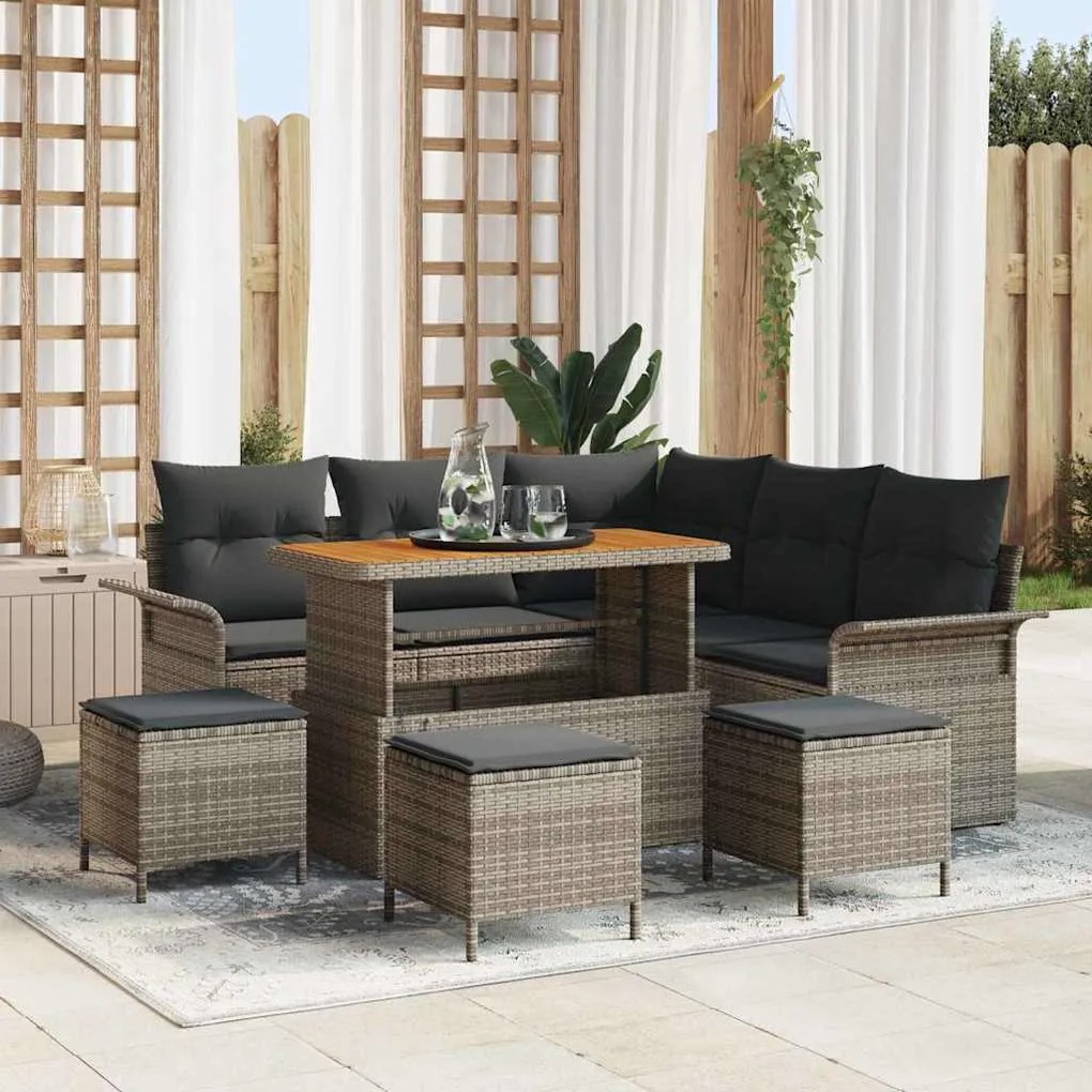vidaXL Σετ Καναπέ Κήπου Ρυθμιζόμενο ύψος 9 pcs Γκρι συνθετικό ρατάν