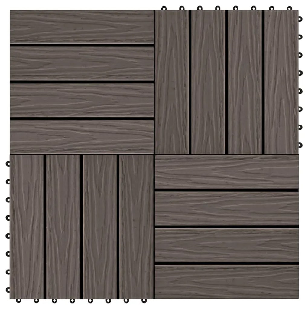vidaXL Πλακάκια Deck 11 τεμ. Ανάγλυφα Σκούρο Καφέ 30x30 εκ. 1 μ² WPC