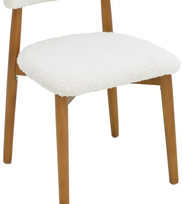 Καρέκλα Τραπεζαρίας Ubene Rubberwood Kαρυδί - Mπουκλέ Ύφασμα Λευκό 51x56x79εκ. 2αδα 51x56x79 εκ.