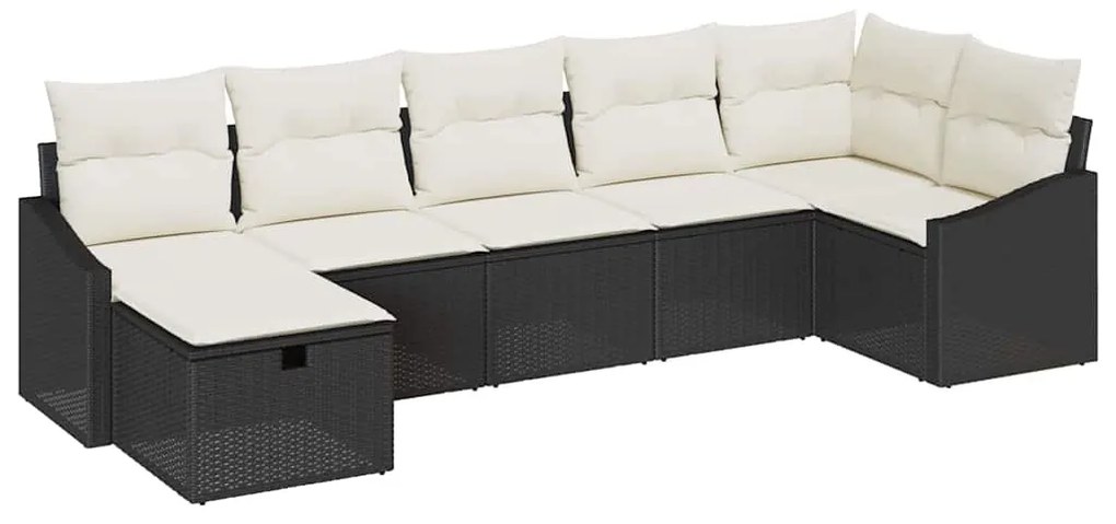 vidaXL Set καναπέ κήπου  7 θέσεων με μαξιλάρια, μαύρο πολυ rattan.