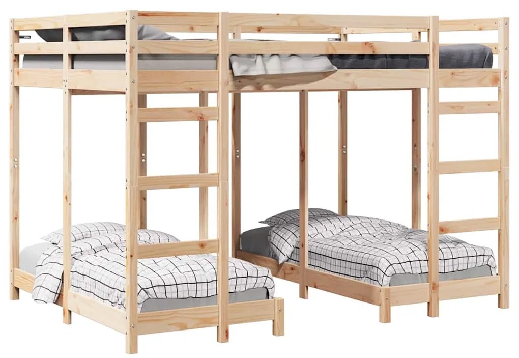 vidaXL Σκελετός Κουκέτας Τριών Επιπέδων Καφέ 140 x 200 cm