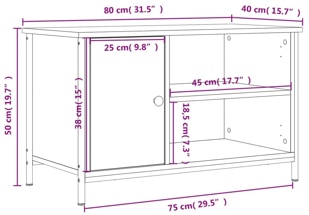 Έπιπλο Τηλεόρασης Καπνιστή Δρυς 80x40x50 εκ. Επεξ. Ξύλο - Καφέ