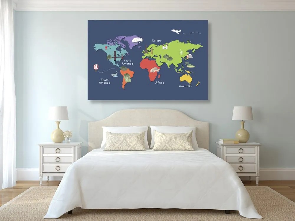 Εικόνα στον παγκόσμιο χάρτη φελλού με ορόσημα - 90x60  flags