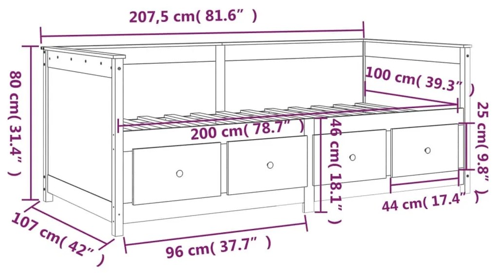 820387 Καναπές Κρεβάτι άσπρο 100 x 200εκ. από Μασίφ Ξύλο Πεύκου - Λευκό