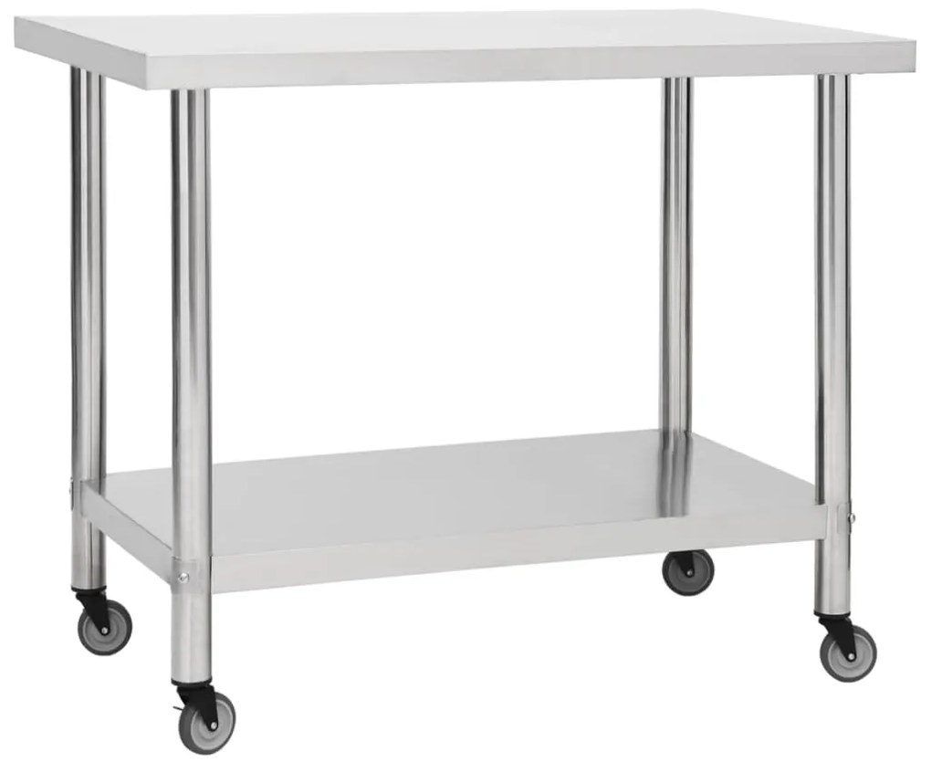 vidaXL Πάγκος Εργασίας Κουζίνας με Ροδάκια 100x60x85εκ Ανοξείδ. Ατσάλι