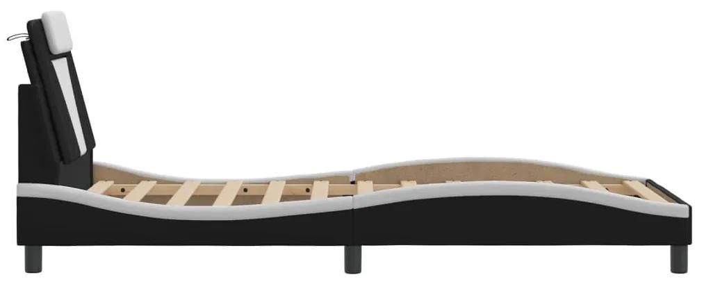Πλαίσιο Κρεβατιού με LED Μαύρο/Λευκό 90x190 εκ. Συνθετικό Δέρμα - Μαύρο