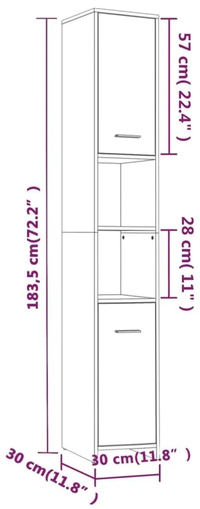 Ντουλάπι Μπάνιου Γκρι Sonoma 30x30x183,5 εκ. Επεξεργασμένο Ξύλο - Γκρι