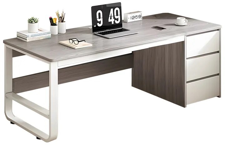 Γραφείο Salto pakoworld με ραφιέρα-MDF γκρι-λευκό 120x48x74εκ
