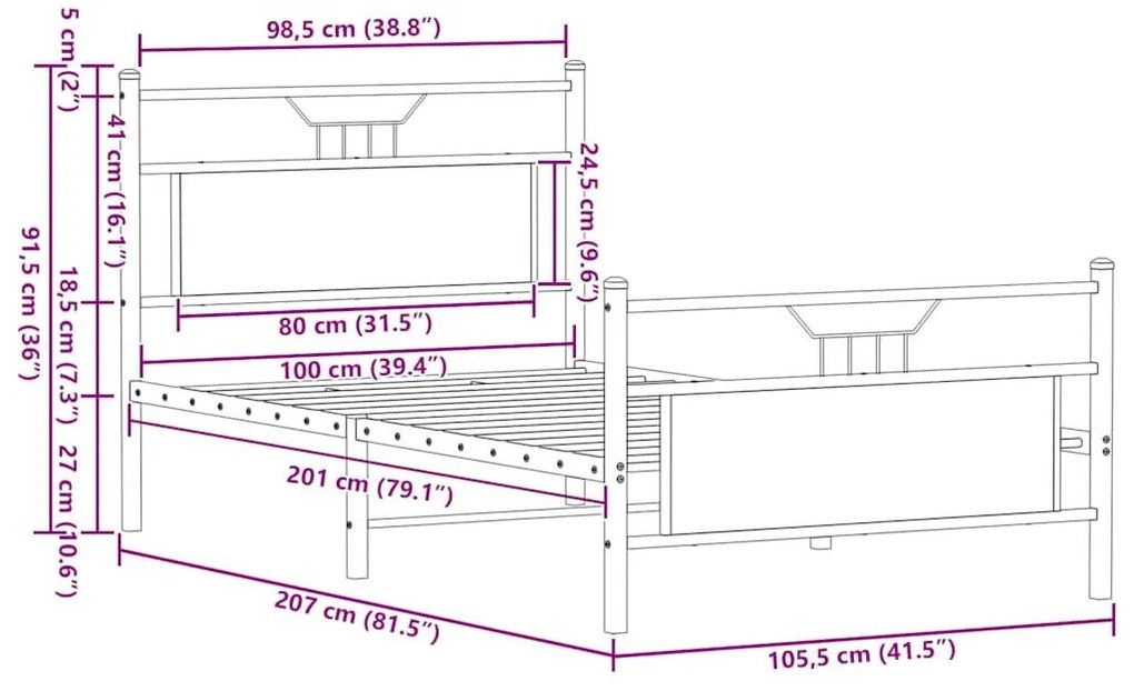 Πλαίσιο Κρεβατιού Καφέ Δρυς 100x200 εκ. Επεξεργασμένο Ξύλο - Καφέ