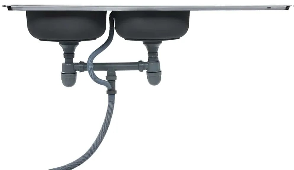 vidaXL Νεροχύτης Κουζίνας Διπλός με Φίλτρο & Σιφόνι Ανοξείδωτο Ατσάλι