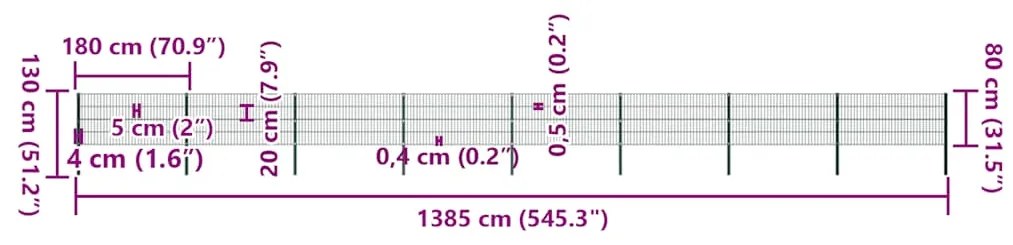 vidaXL Πάνελ Περίφραξης με Στύλους Σιδερένιο Πράσινο 1385 x 80 εκ.