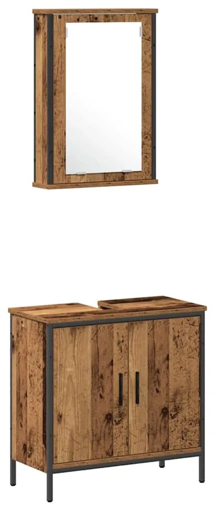 vidaXL Σετ Επίπλων Μπάνιου με πόρτα 3 pcs Καφέ 33 x 33 x 120.5 εκ.