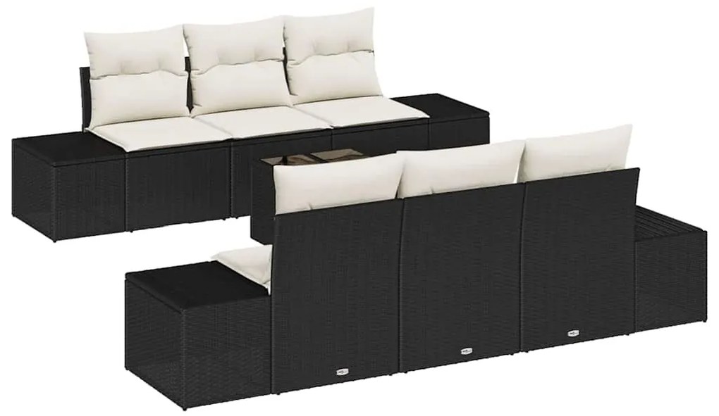 vidaXL Σετ Καναπέ Κήπου με μαξιλάρι 7 pcs Μαύρο, Κρέμα 55 x 55 x 37 εκ