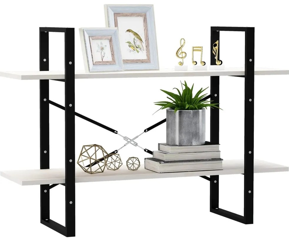 vidaXL Βιβλιοθήκη με 2 Ράφια Λευκή 100x30x70 εκ. από Μασίφ Ξύλο Πεύκου