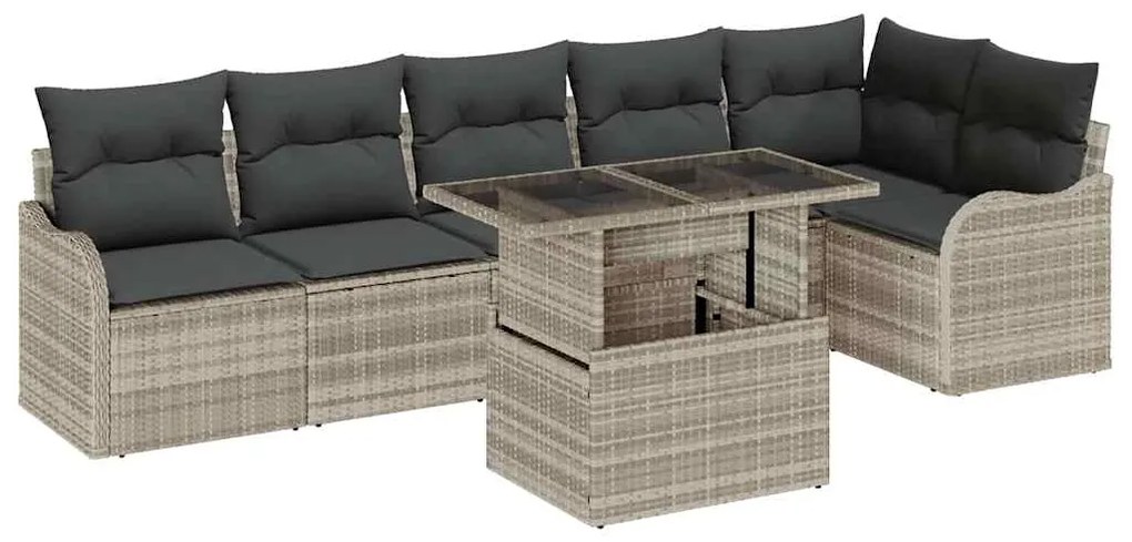 vidaXL Σετ Καναπέ Κήπου με μαξιλάρι 7 pcs Ανοιχτό γκρι Πολυ Ρατάν