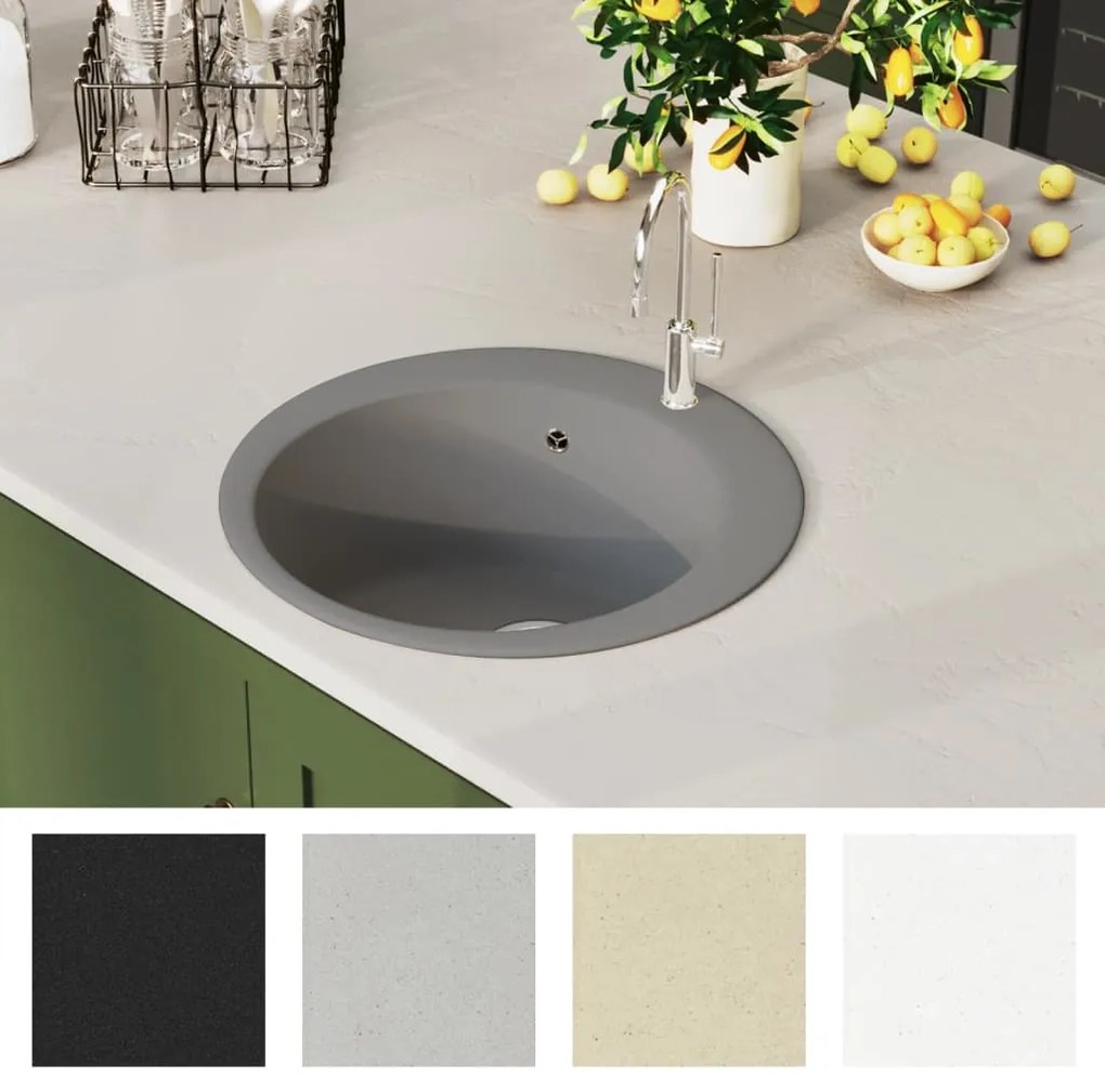 vidaXL Νεροχύτης με Μονή Γούρνα Στρογγυλός Γκρι Γρανιτένιος