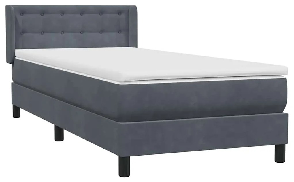 vidaXL Κρεβάτι Boxspring με Στρώμα Σκούρο Γκρι 80x220 εκ. Βελούδινο