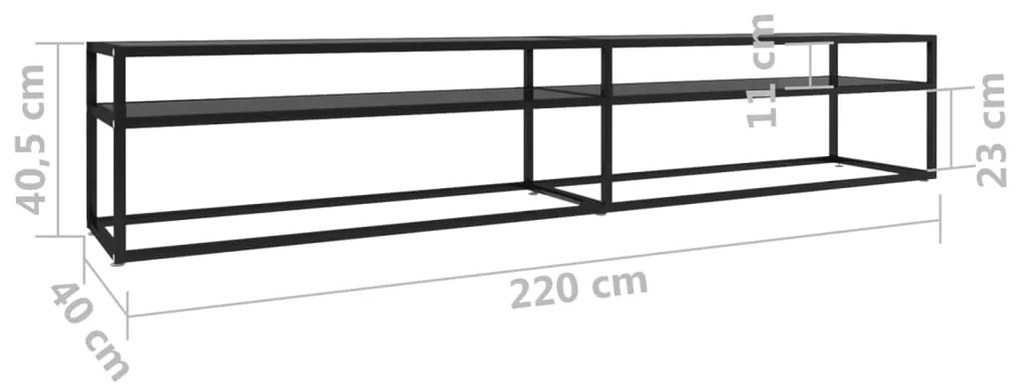 Έπιπλο Τηλεόρασης Μαύρο 220 x 40 x 40,5 εκ. από Ψημένο Γυαλί - Μαύρο