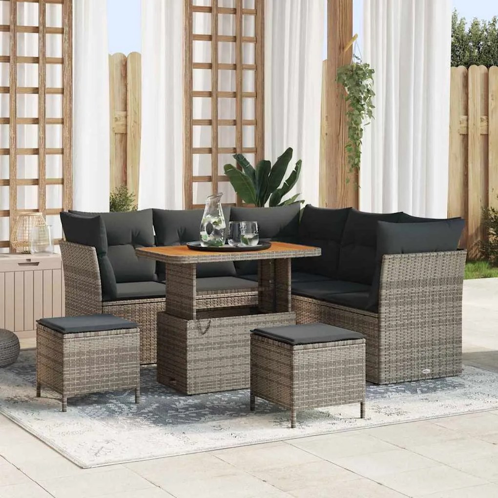 vidaXL Σετ Καναπέ Κήπου Ρυθμιζόμενο ύψος 8 pcs Γκρι συνθετικό ρατάν