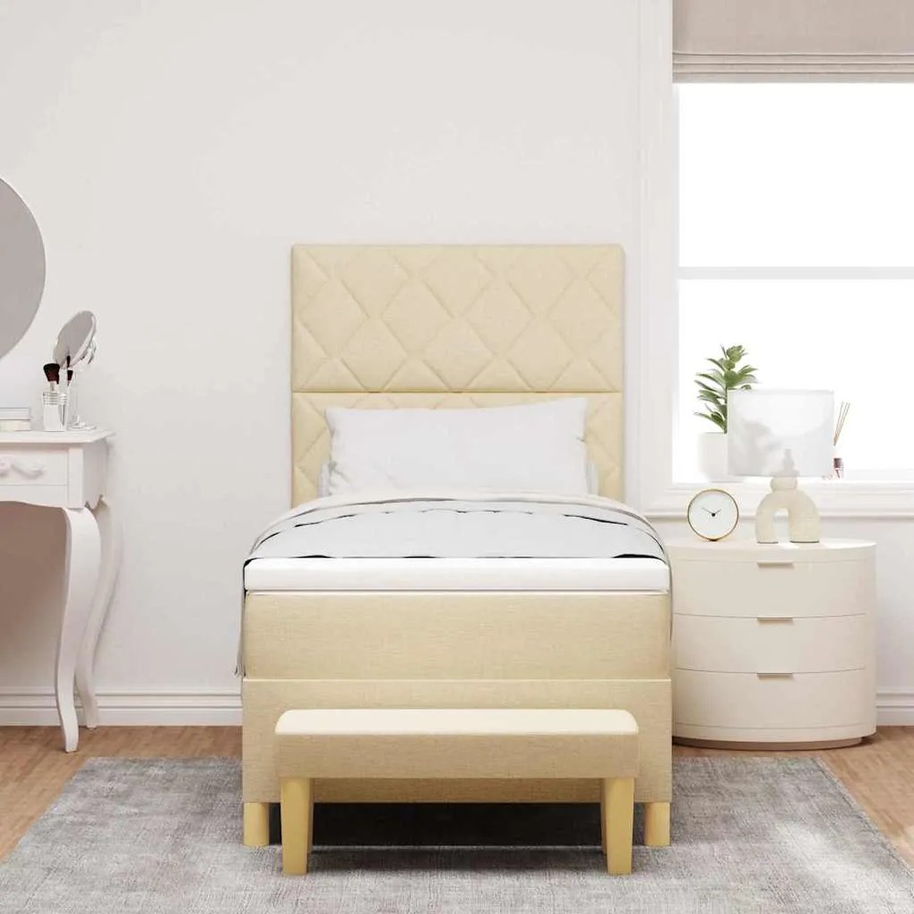 vidaXL Κρεβάτι με ελατήρια με στρώμα Κρεμ 90 x 190 cm ύφασμα