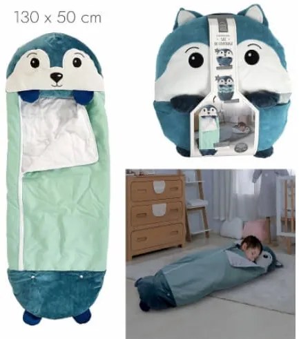 Παιδικός υπνόσακος Home Deco Kids TX9402 Σχέδιο λύκου, Μετατρέψιμος, Mε Ενσωματωμένο μαξιλάρι, 50x130cm, Απόχρωση Μπλε