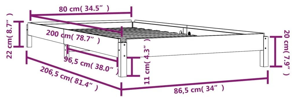 Κρεβάτι Στοιβαζόμενο Μαύρος 80 x 200 εκ. από Μασίφ Ξύλο Πεύκου - Μαύρο