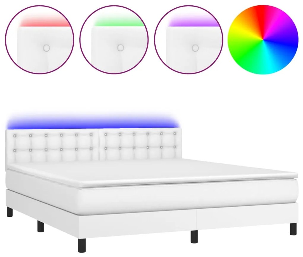 vidaXL Κρεβάτι Boxspring με Στρώμα &amp; LED Λευκό 160x200 εκ. Συνθ. Δέρμα