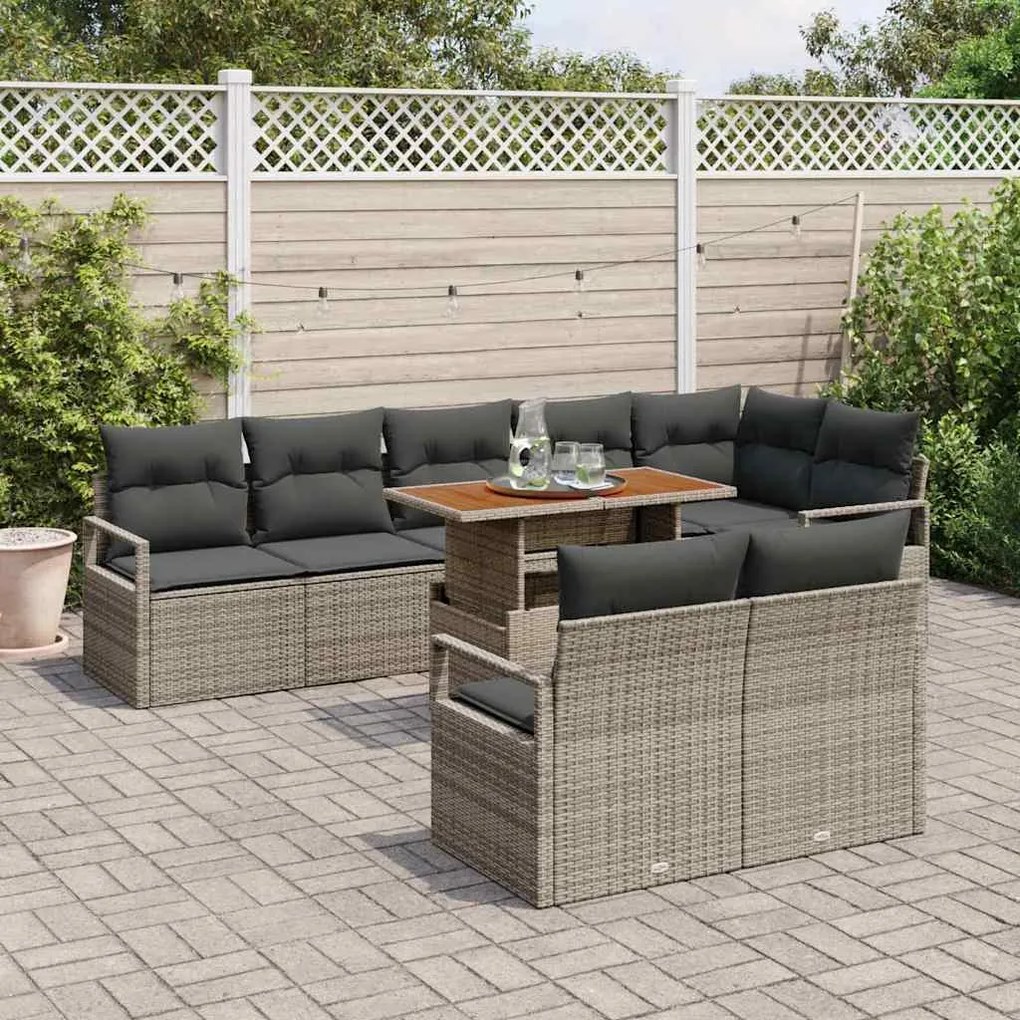vidaXL Σετ Καναπέ Κήπου με μαξιλάρι 9 pcs Γκρι, Καφέ 100 x 55 x 73 εκ