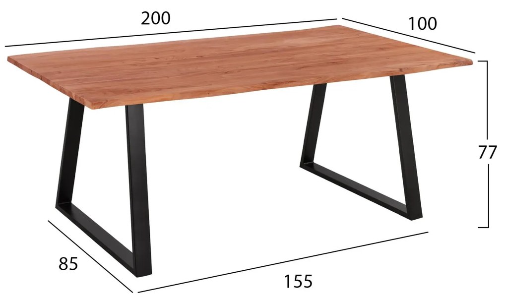 Τραπέζι τραπεζαρίας SOFIA SLIM C8501.11 απο Μασίφ Ξύλο Ακακίας 200x100x77Υεκ. 200x100x77 εκ.