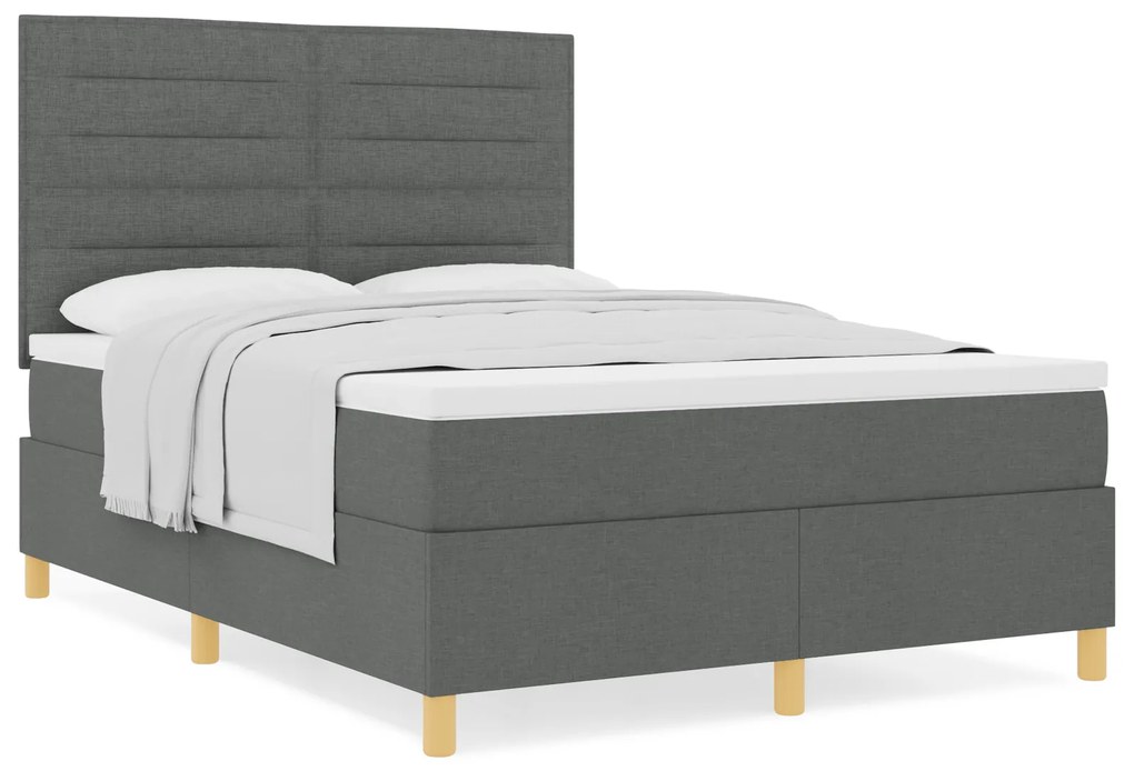 vidaXL Κρεβάτι με Στρώμα Σκούρο Γκρι 140x200 εκ. ύφασμα