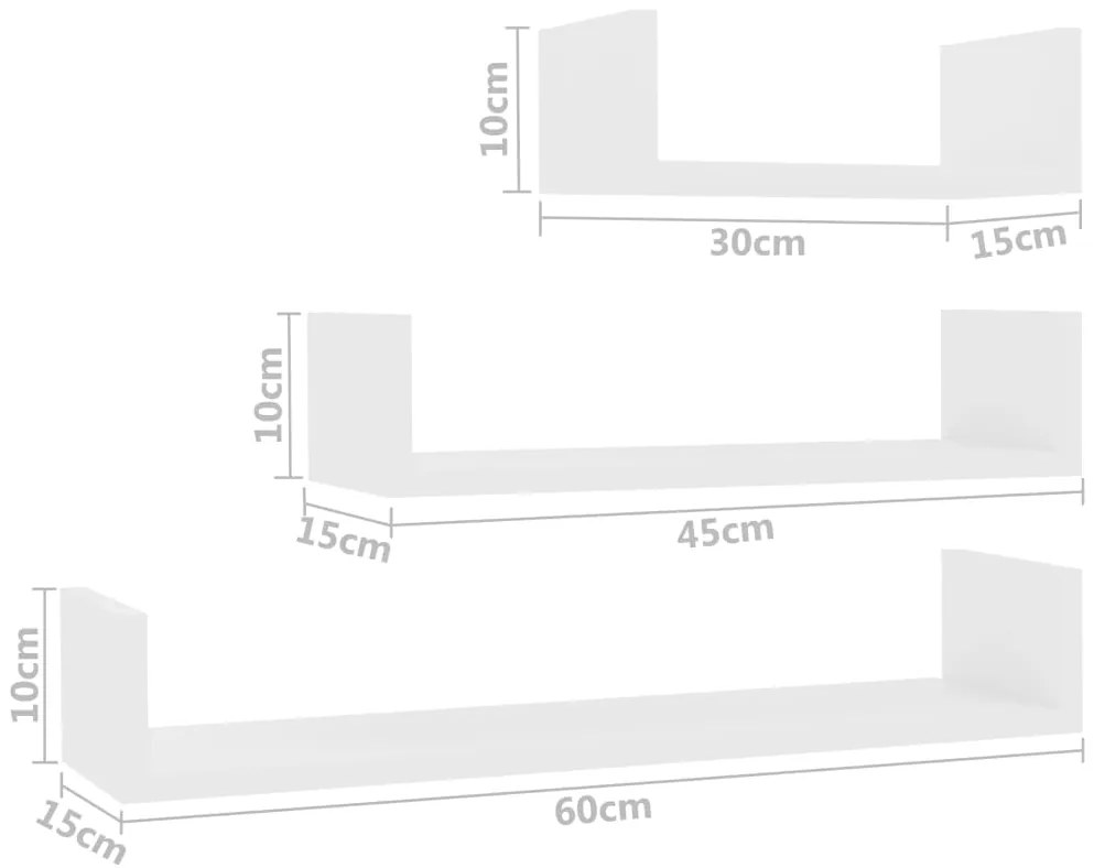 vidaXL Ράφια Τοίχου 3 τεμ. Λευκά από Επεξεργασμένο Ξύλο