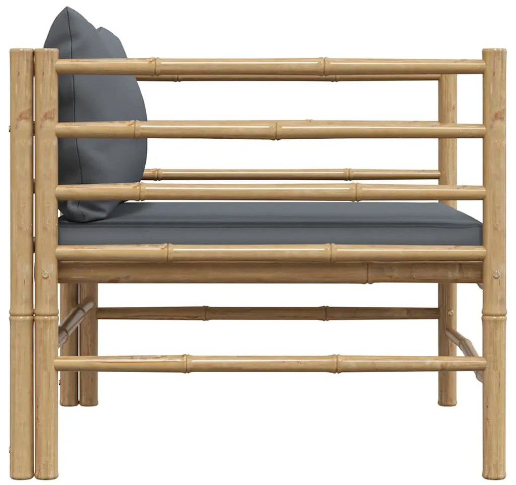 vidaXL Καναπές Κήπου από Μπαμπού με Σκούρα Γκρι Μαξιλάρια