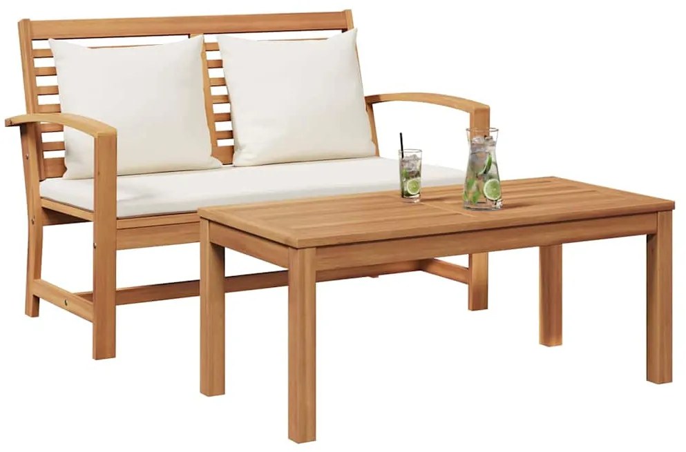 vidaXL παγκάκι με μαξιλάρι 2 pcs Καφέ και Κρέμα Στερεό Ξύλο Τίκ