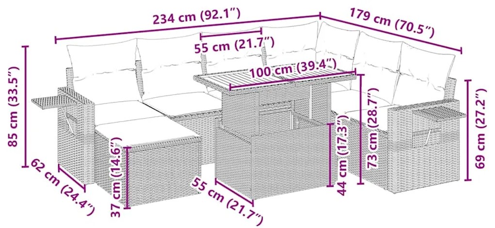 vidaXL Σαλόνι Κήπου Σετ 8 τεμ. Μπεζ Συνθετικό Ρατάν με Μαξιλάρια