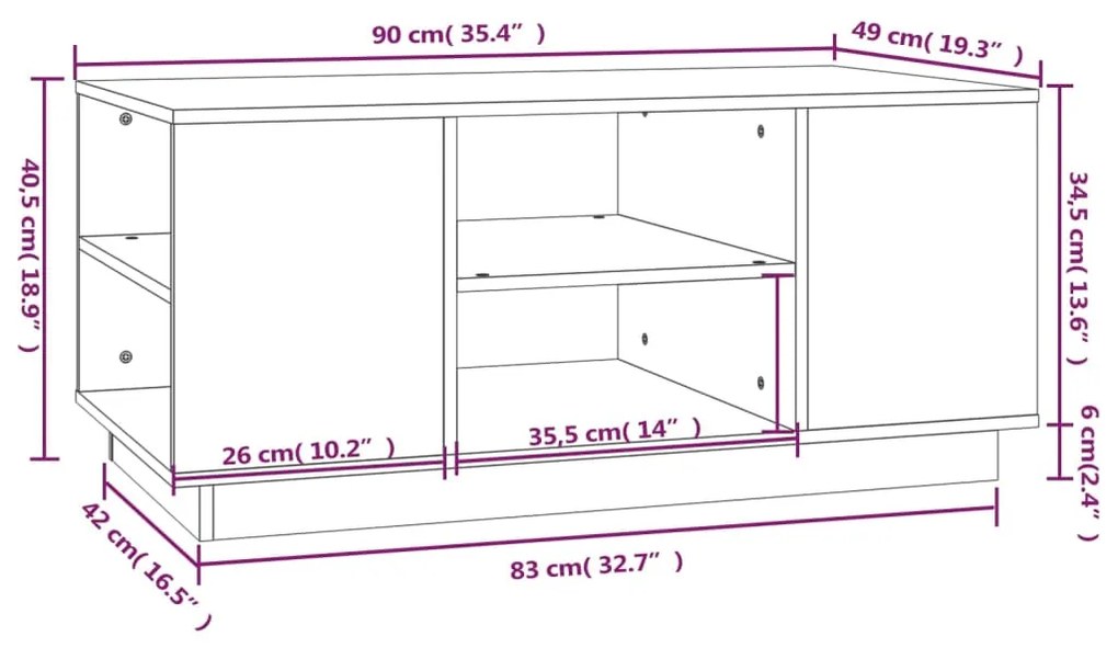 Τραπεζάκι Σαλονιού Λευκό 90x49x40,5 εκ. από Μασίφ Ξύλο Πεύκου - Λευκό