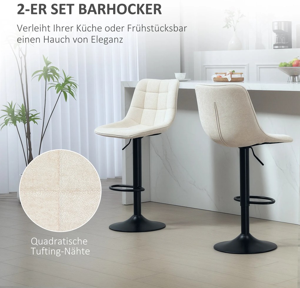 HOMCOM Μοντέρνο σκαμπό μπαρ, Σετ 2 περιστρεφόμενων σκαμπό μπαρ με πλάτη, ρυθμιζόμενο ύψος, με υποπόδιο, μπεζ