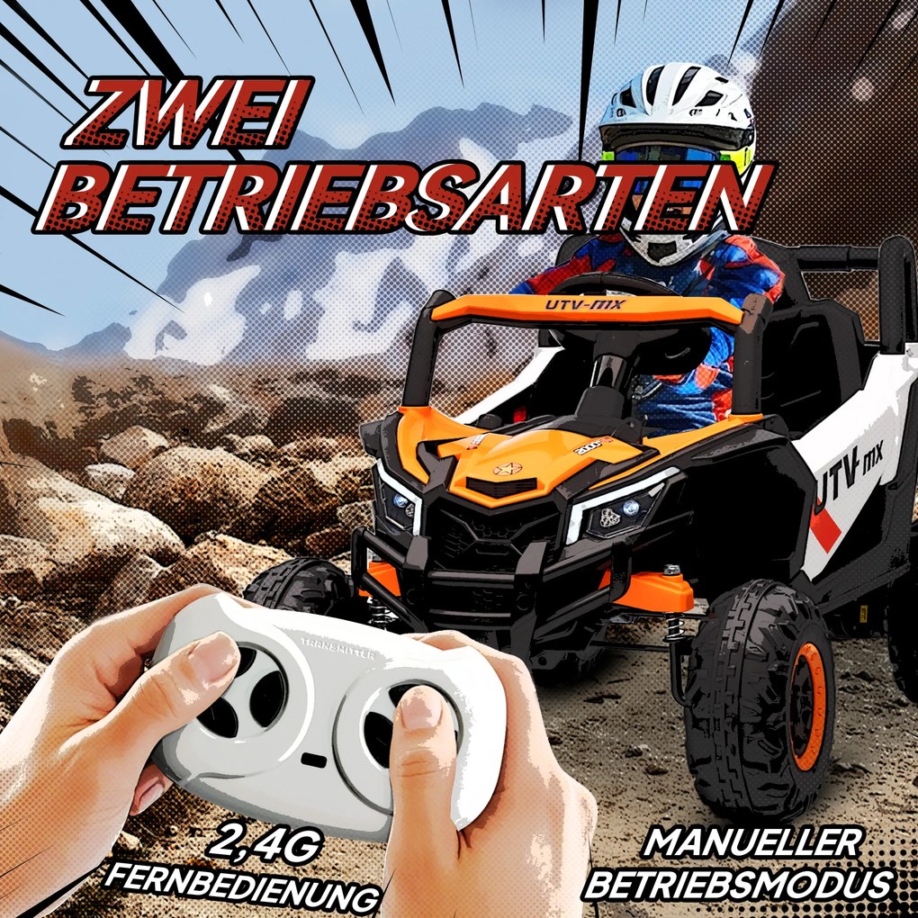 AIYAPLAY Ηλεκτρικό αυτοκίνητο για παιδιά 12V, λειτουργία τηλεχειρισμού, ζώνη, κόρνα, φώτα LED, θύρα USB, για 3-5 ετών, πορτοκαλί