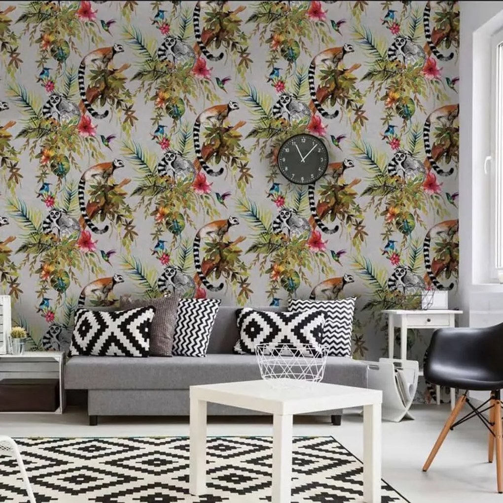 DUTCH WALLCOVERINGS Ταπετσαρία Τοίχου Λεμούριοι Ασημί - Ασήμι