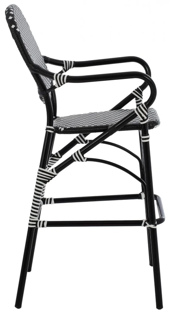 Σκαμπό Μπαρ C5794.02 Αλουμινίου Bamboo Look με Wicker Μαύρο - Λευκό 56x60x126 εκ. 56x60x126 εκ.