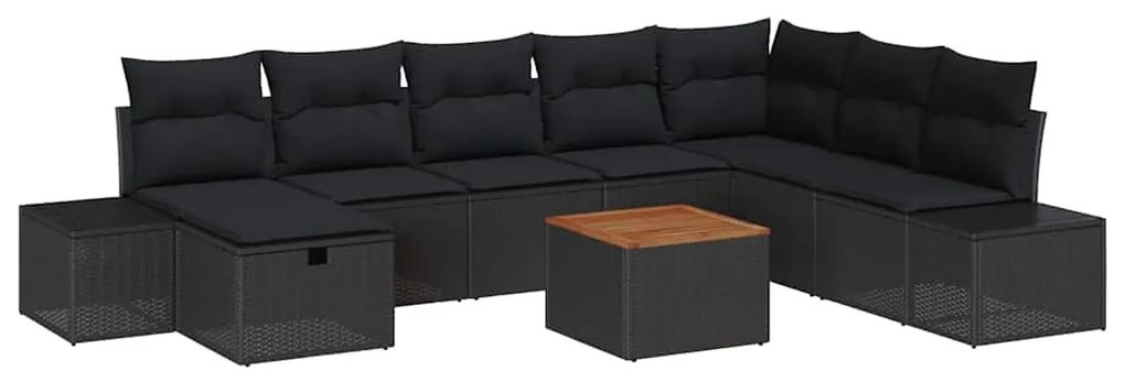vidaXL Σετ Καναπέ Κήπου με μαξιλάρι 9 pcs Μαύρο Πολυ ράταν