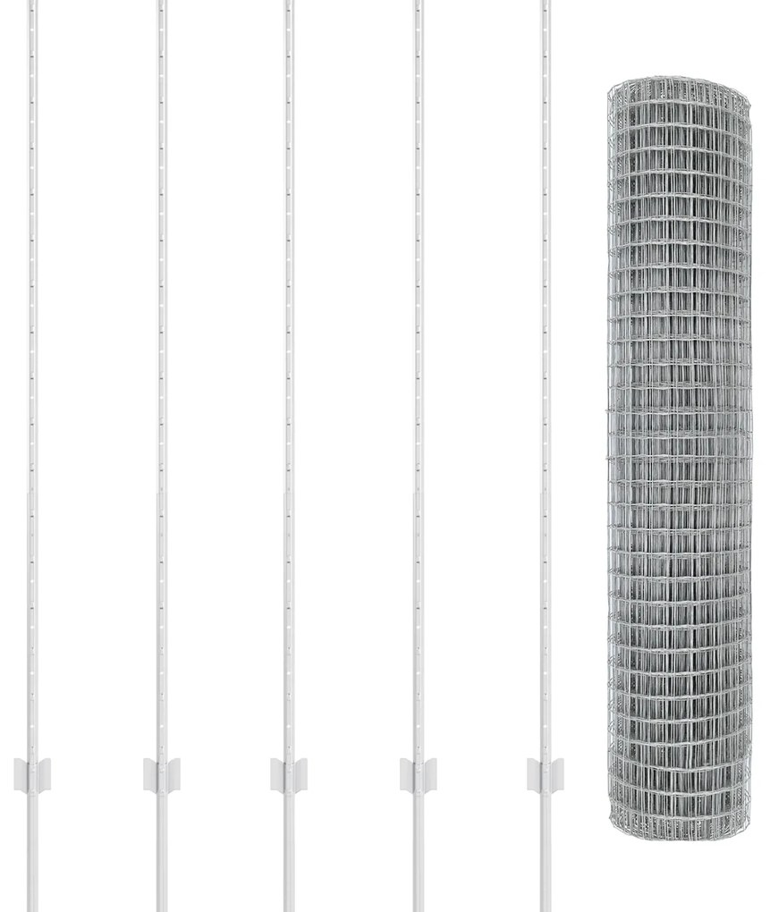 vidaXL Ευρωπαϊκός Φράχτης με 10 Στήλους Ασημί 1,5x10 μ Ατσάλι
