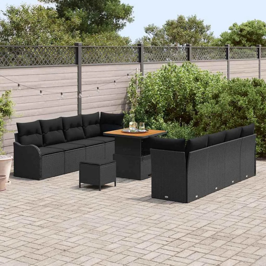 vidaXL Σετ Καναπέ Κήπου με μαξιλάρι 11 pcs Μαύρο 80 x 80 x 71 cm